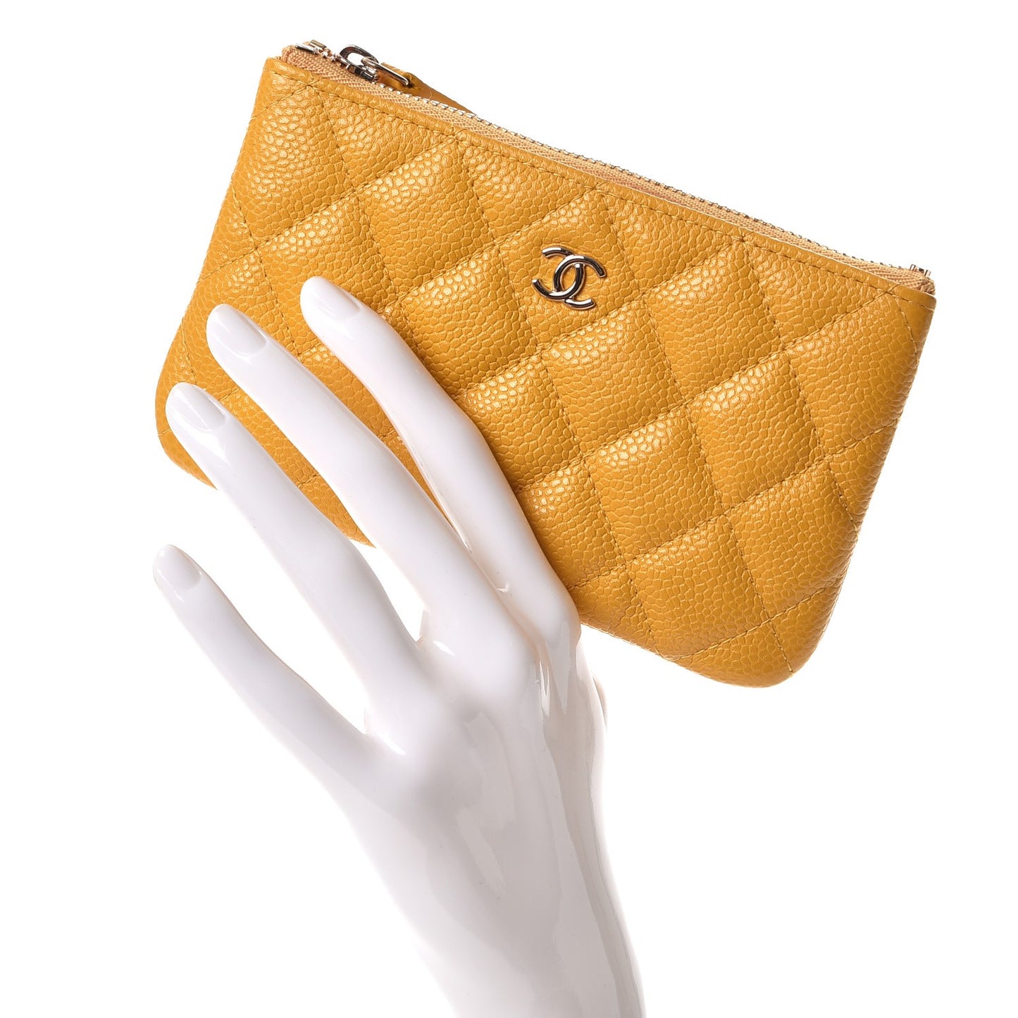 Caviar Quilted Small Cosmetic Case Yellow