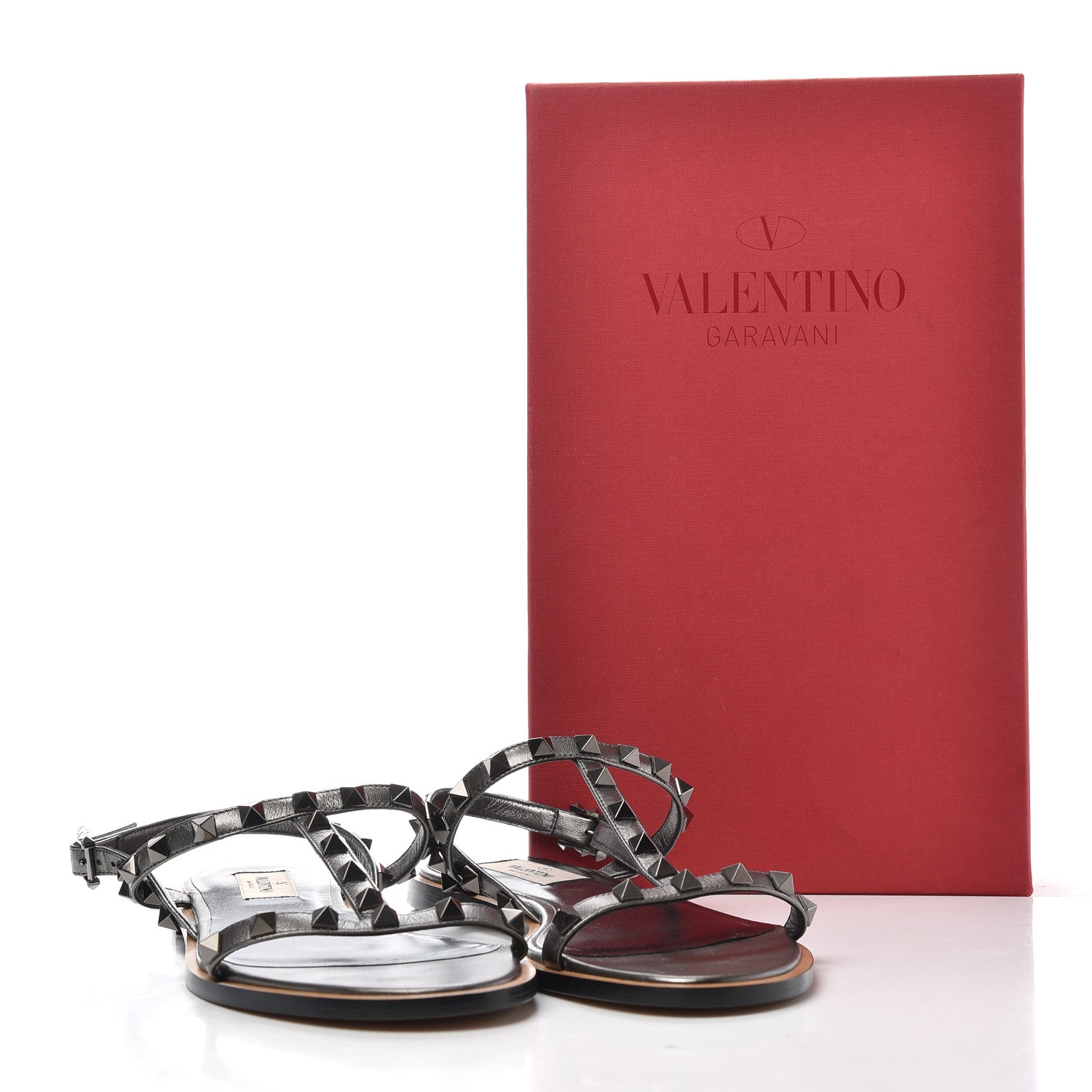 Valentino Garavani Metallic Nappa Rockstud T-Strap Slingback Flat Sandals 37.5 Rutenio 10 of 10