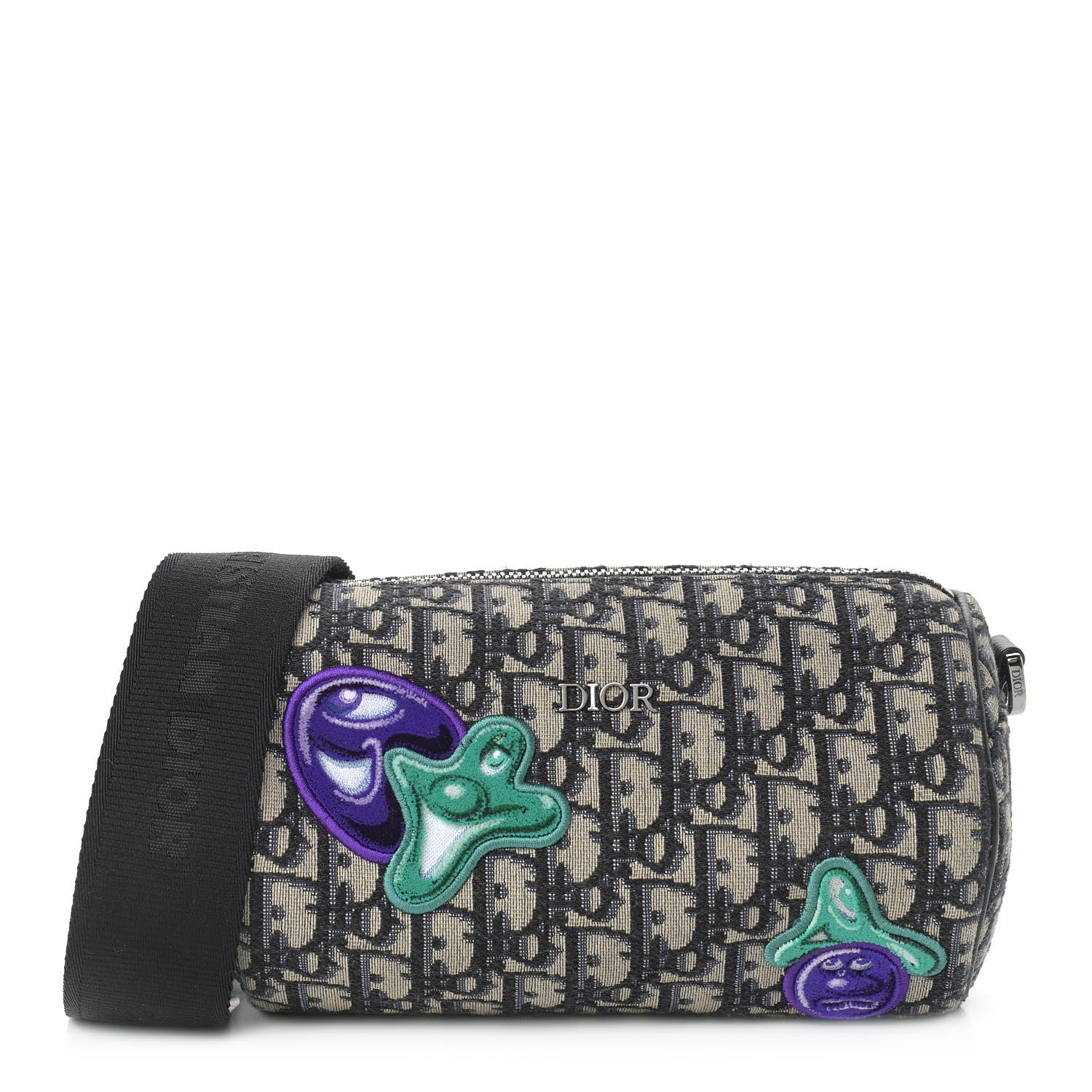 Christian Dior X KENNY SCHARF Oblique Canvas Embroidered Patches Roller Messenger Bag Charcoal 1 of 8