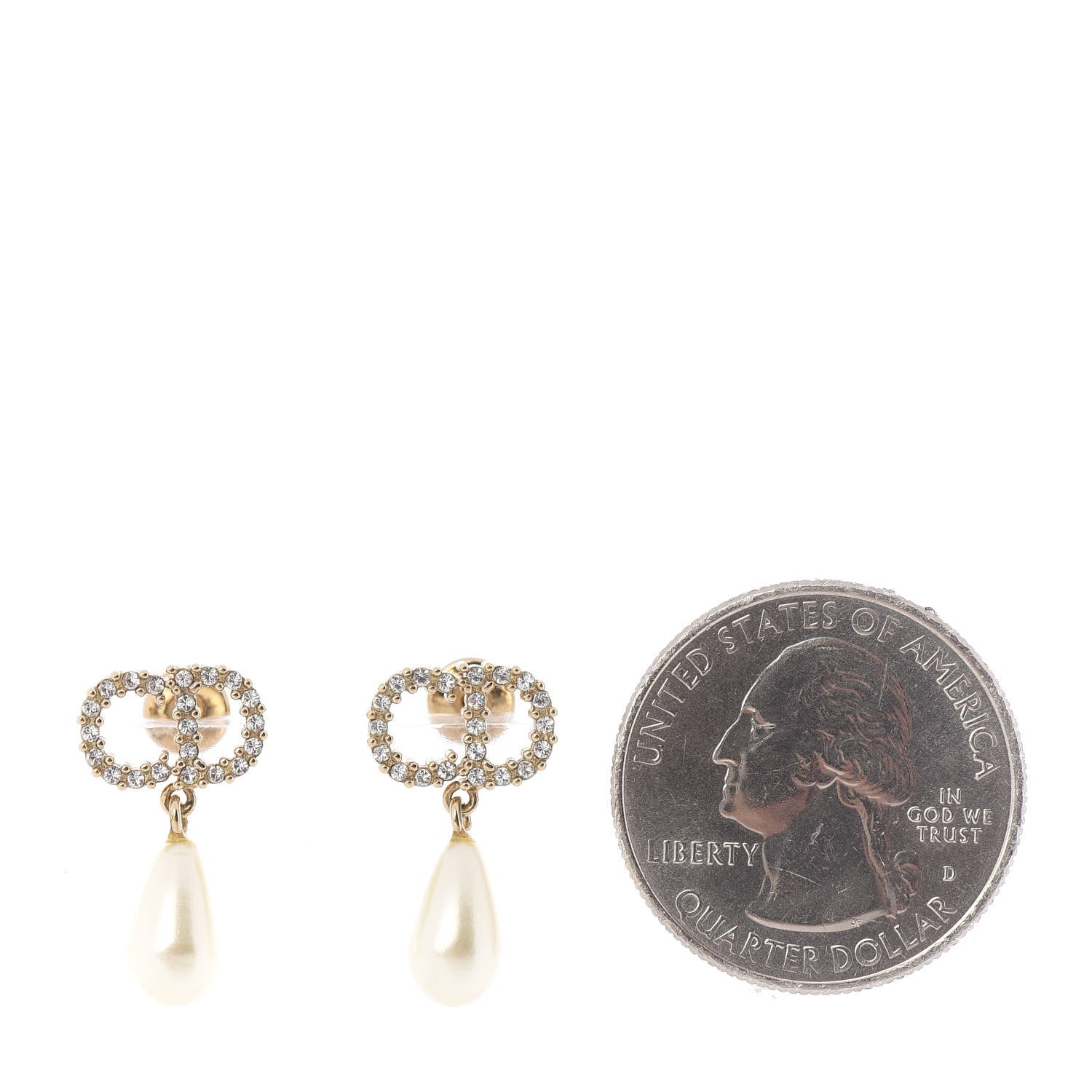 Christian Dior Pearl Crystal CD Drop Earrings Gold 2 of 3