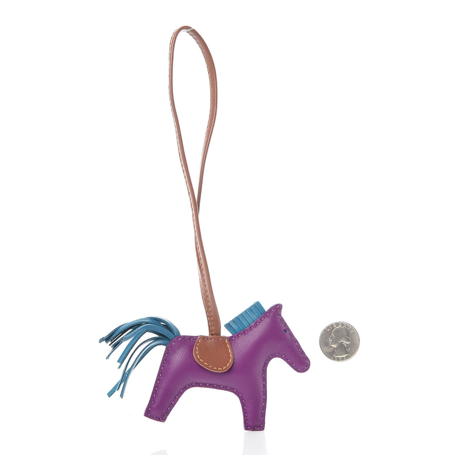 Hermes Milo Lambskin Grigri Rodeo Horse Bag Charm PM Anemone Bleu Izmir Fauve 2 of 4