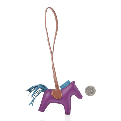 Hermes Milo Lambskin Grigri Rodeo Horse Bag Charm PM Anemone Bleu Izmir Fauve 2 of 4