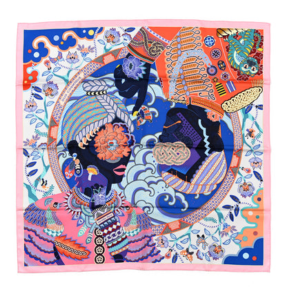 Hermes Silk Twill Duo Cosmique Scarf 90 Rose Pale Bleu Orange 1 of 6