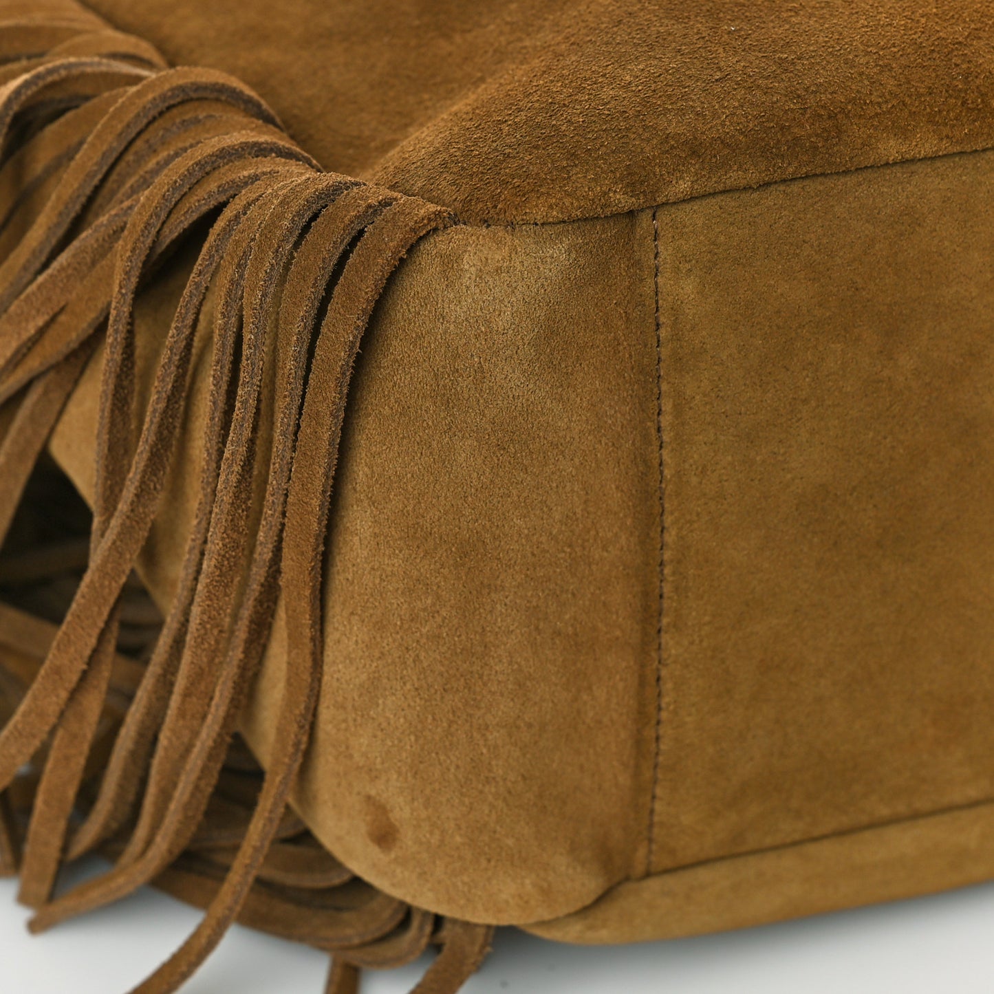 Suede Fringe Monogram Shopping Tote Light Ochre