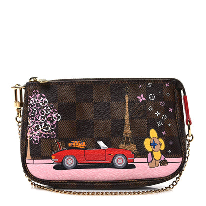 Louis Vuitton Damier Ebene 2019 Christmas Animation Mini Pochette Accessories Red 1 of 5