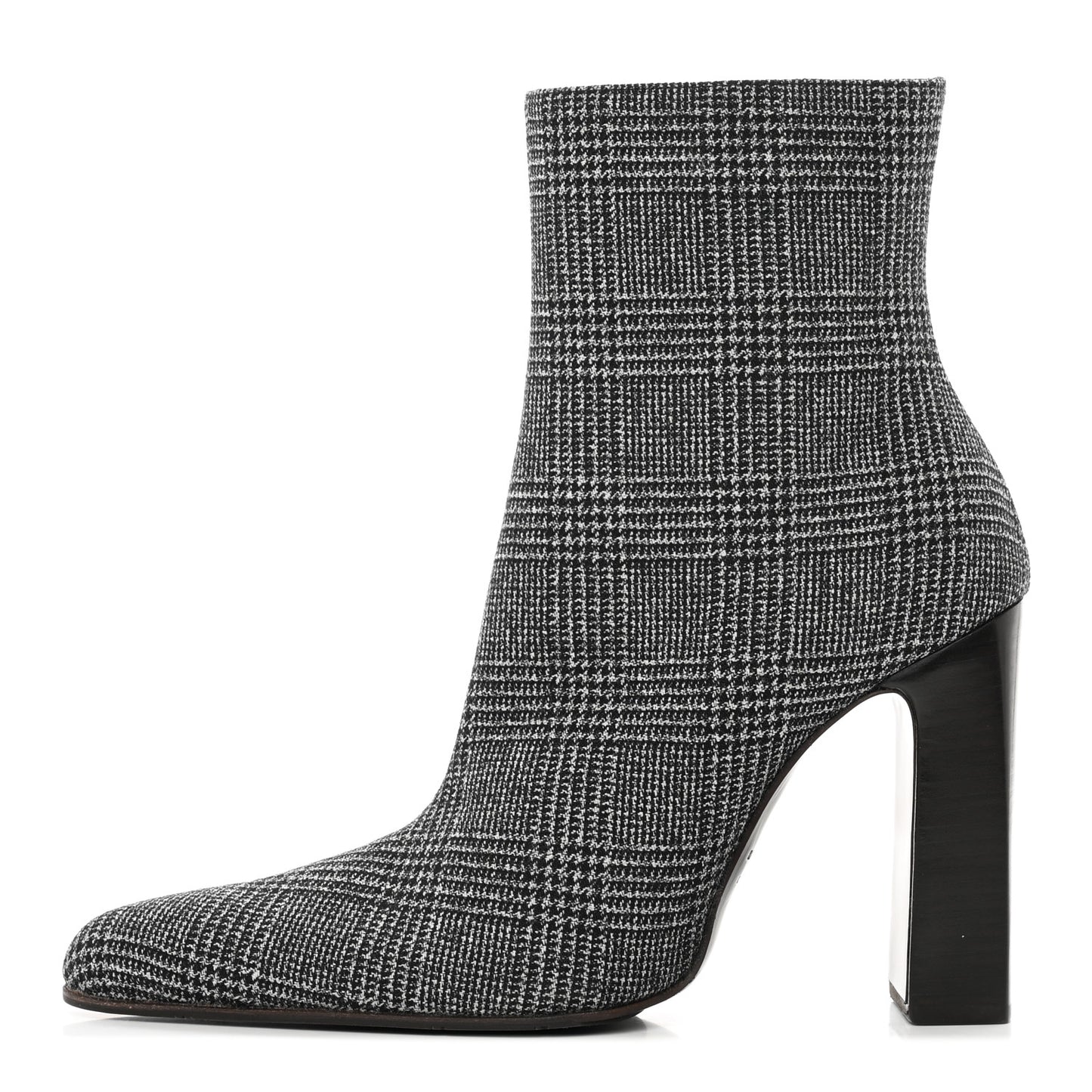 Wool Plaid Ankle Boots 40 Black White