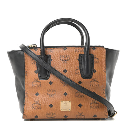 MCM Visetos Small Kathy Double Zip Tote Cognac Black 1 of 13