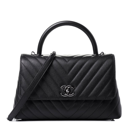 Chanel Caviar Chevron Quilted Small Coco Handle Flap Black 1 of 5