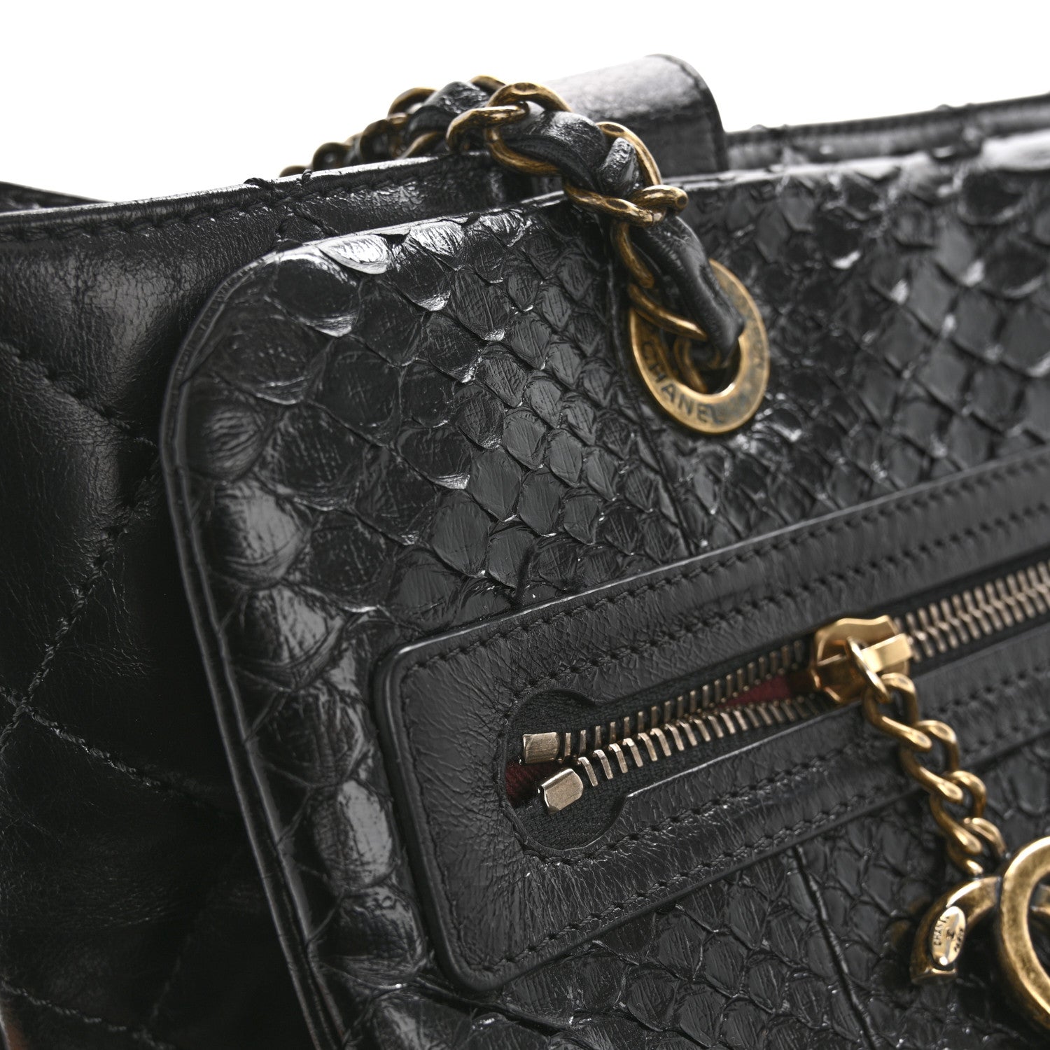 Chanel Snakeskin Glazed Calfskin Quilted Urban Mix Tote Black 16 of 16