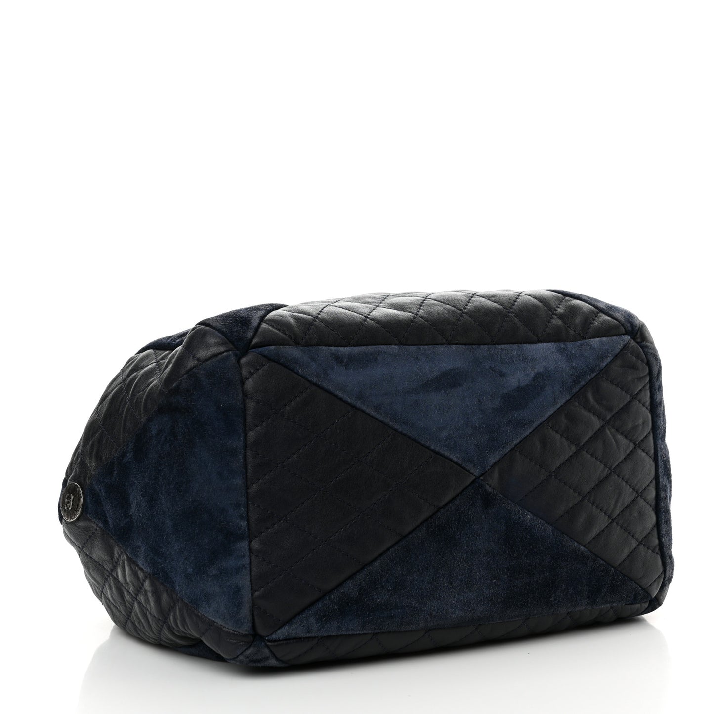 Goatskin Suede Calfskin Quilted Patchwork Drawstring Bag Blue