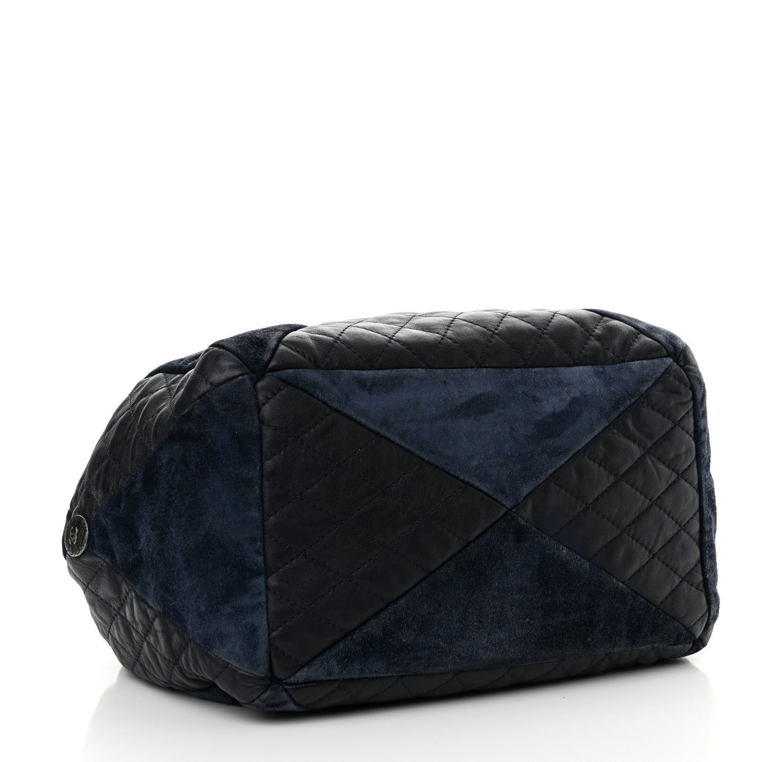 Chanel Goatskin Suede Calfskin Quilted Patchwork Drawstring Bag Blue 4 of 16