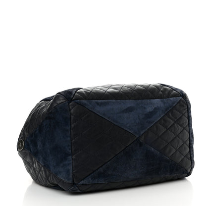 Chanel Goatskin Suede Calfskin Quilted Patchwork Drawstring Bag Blue 4 of 16