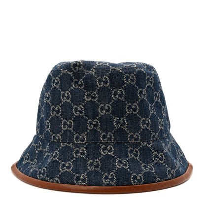 Gucci Washed Jacquard Denim Nappa GG Monogram Oscar Bucket Hat L Denim Cuir 5 of 9