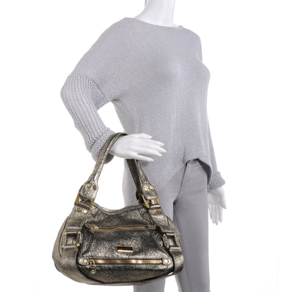 Jimmy Choo Leather Metallic Mahala Tote Pewter 2 of 6