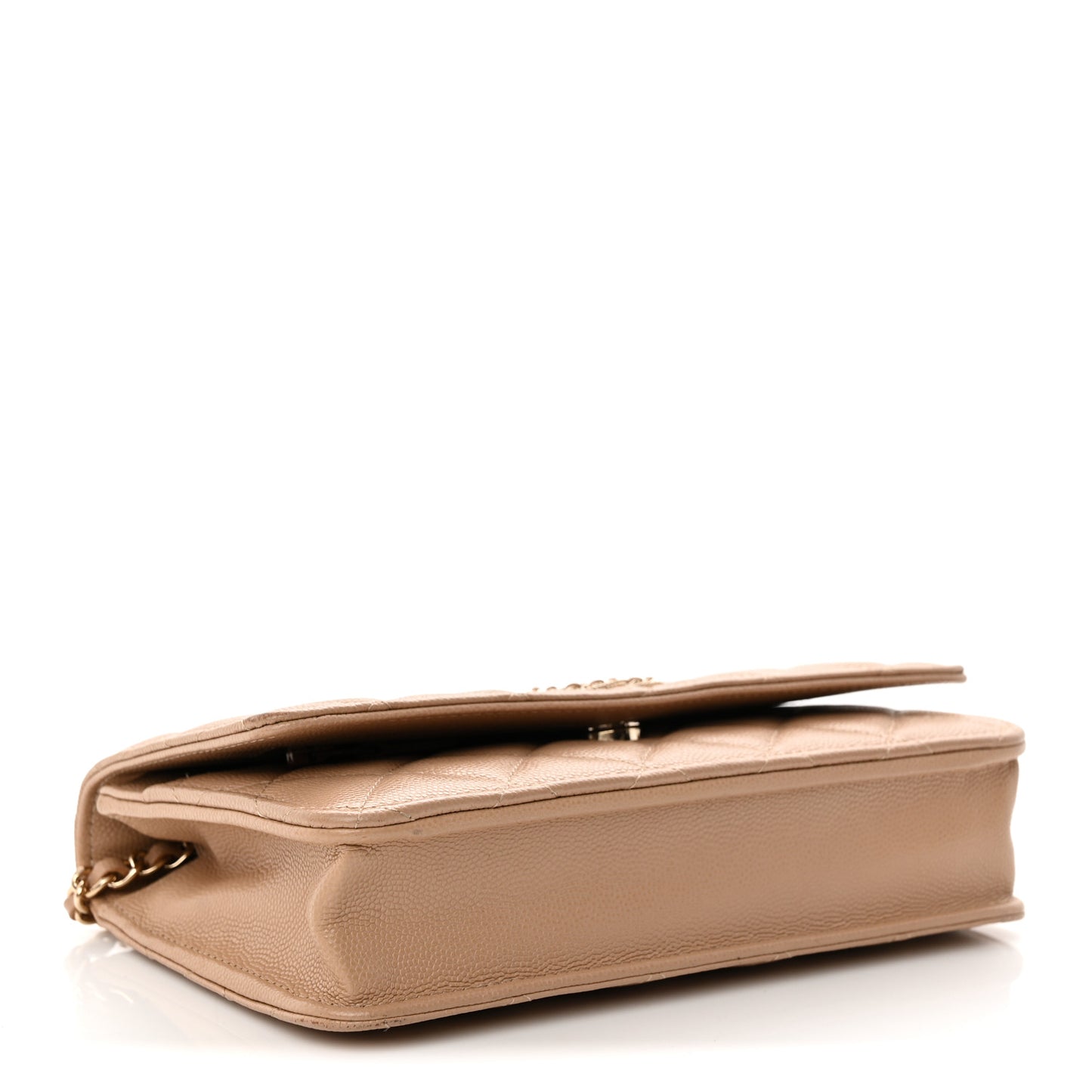 Caviar Quilted Crystal CC Wallet On Chain WOC Beige
