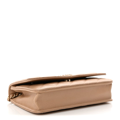 Chanel Caviar Quilted Crystal CC Wallet On Chain WOC Beige 4 of 13