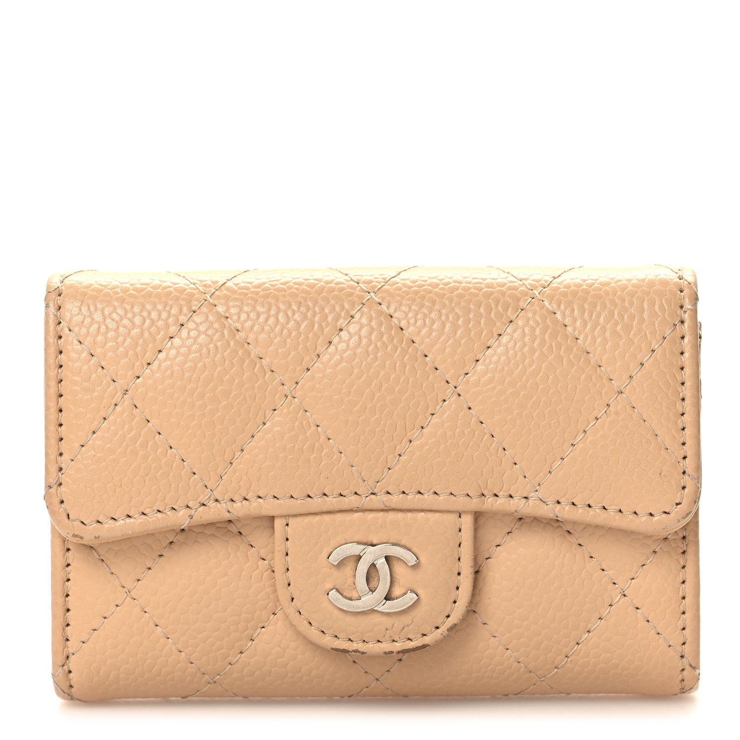 Chanel Caviar Quilted Flap Card Holder Wallet Beige 1 of 10
