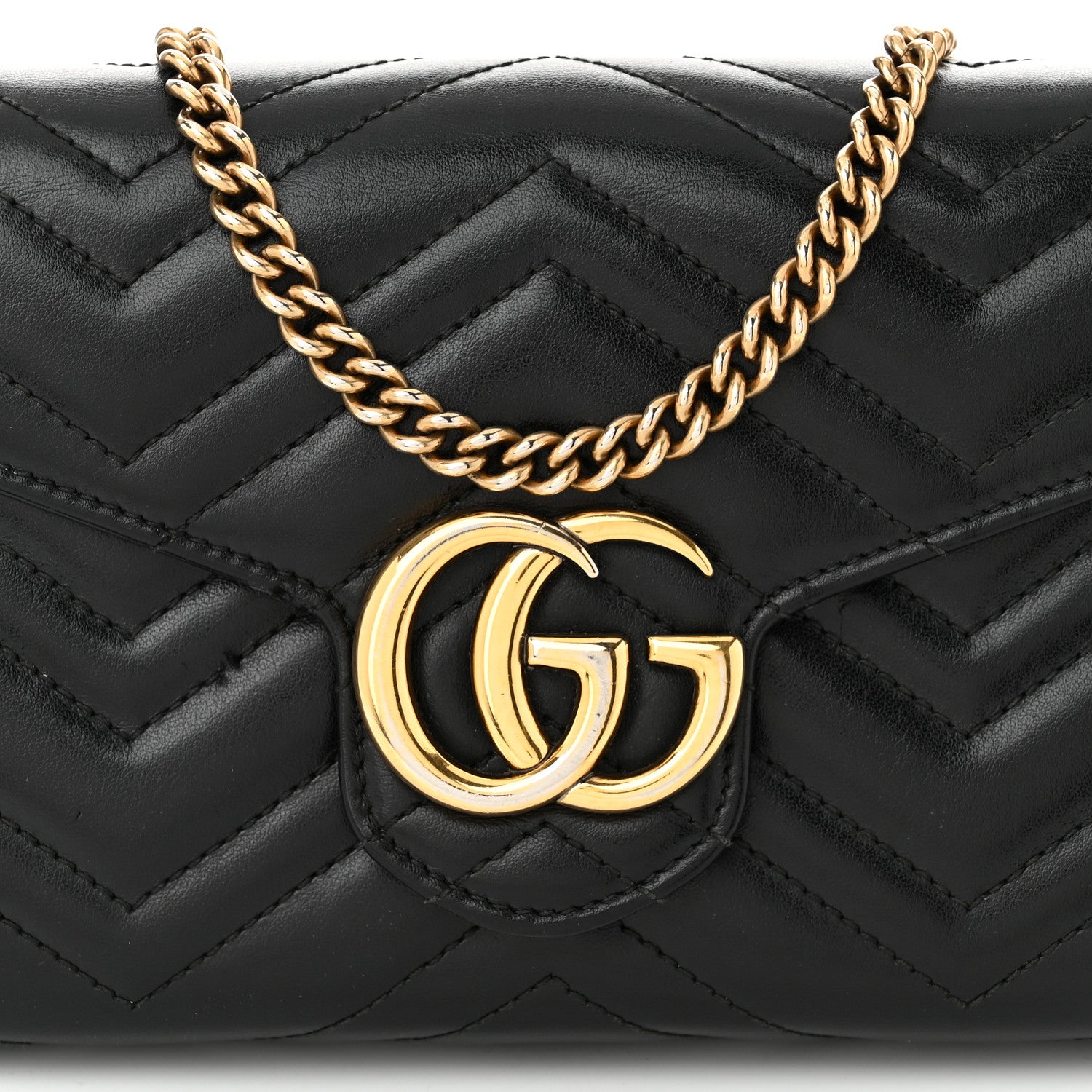 Gucci Calfskin Matelasse GG Marmont Chain Wallet Black 8 of 12