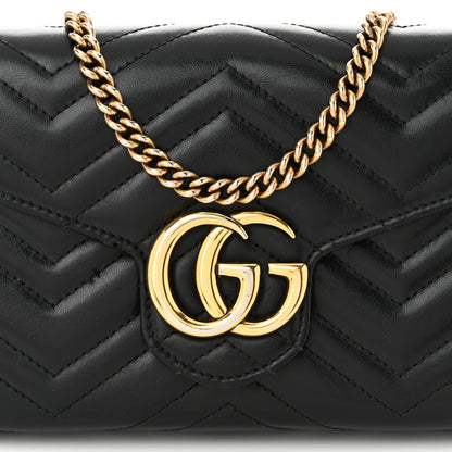 Gucci Calfskin Matelasse GG Marmont Chain Wallet Black 8 of 12