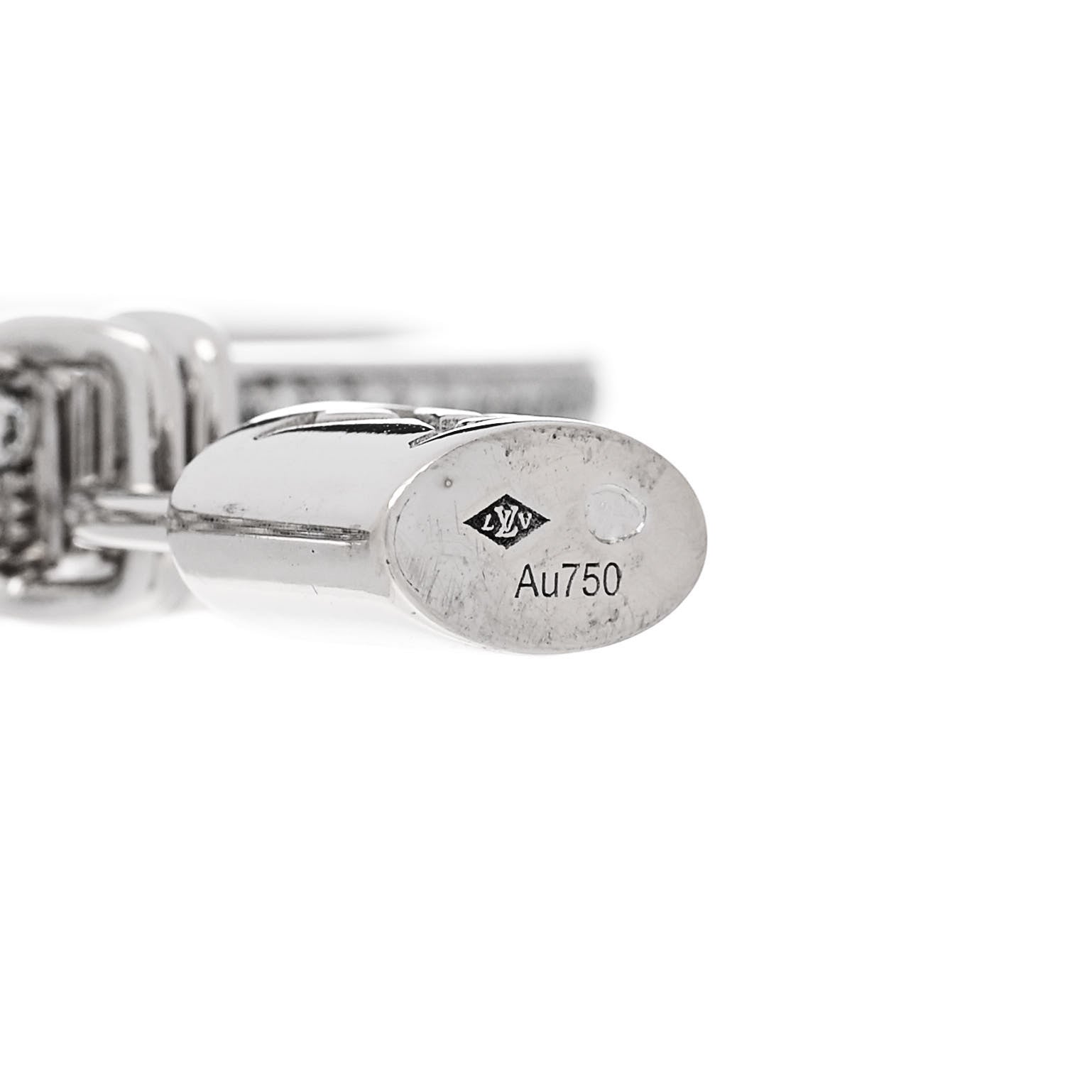 Louis Vuitton 18K White Gold Diamond Lockit Bangle Bracelet 16 5 of 6