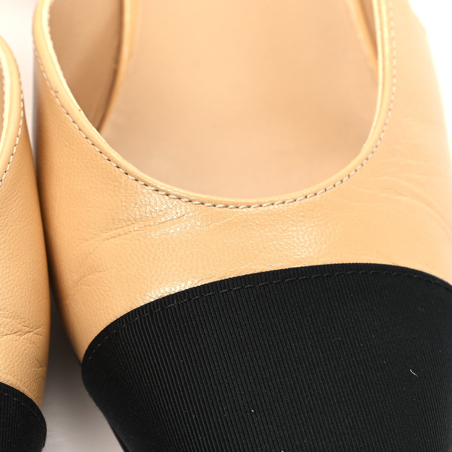 Goatskin Grosgrain Cap Toe CC Slingback Pumps 37 Beige Black