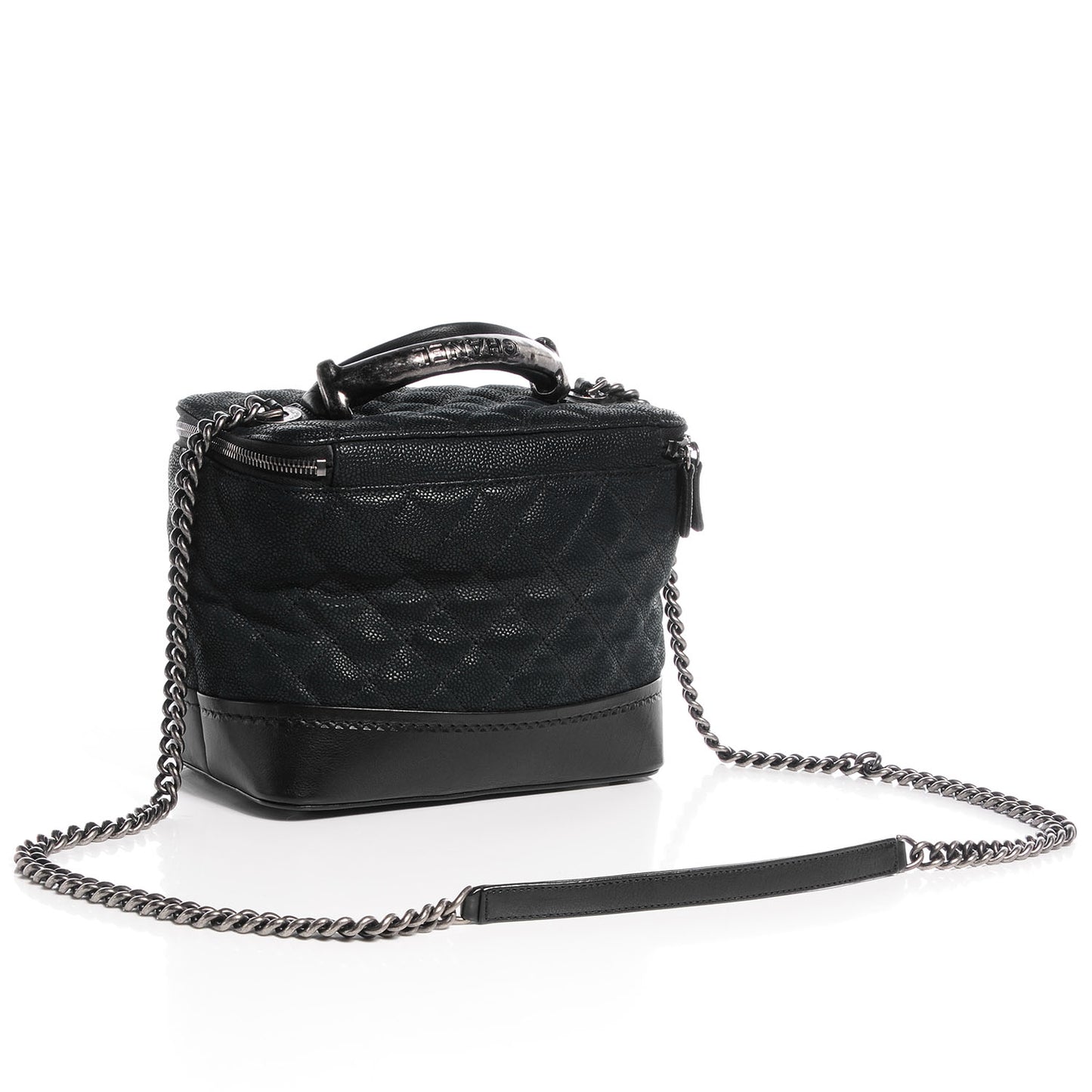 Iridescent Grained Calfskin Globe Trotter Vanity Case Black
