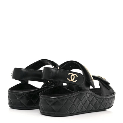 Chanel Shiny Calfskin Logo Platform Sandals 39 Black 8 of 22