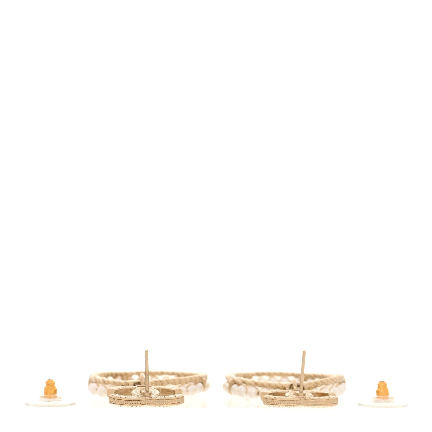 Crystal Pearl Chanel Charms CC Drop Earrings Gold