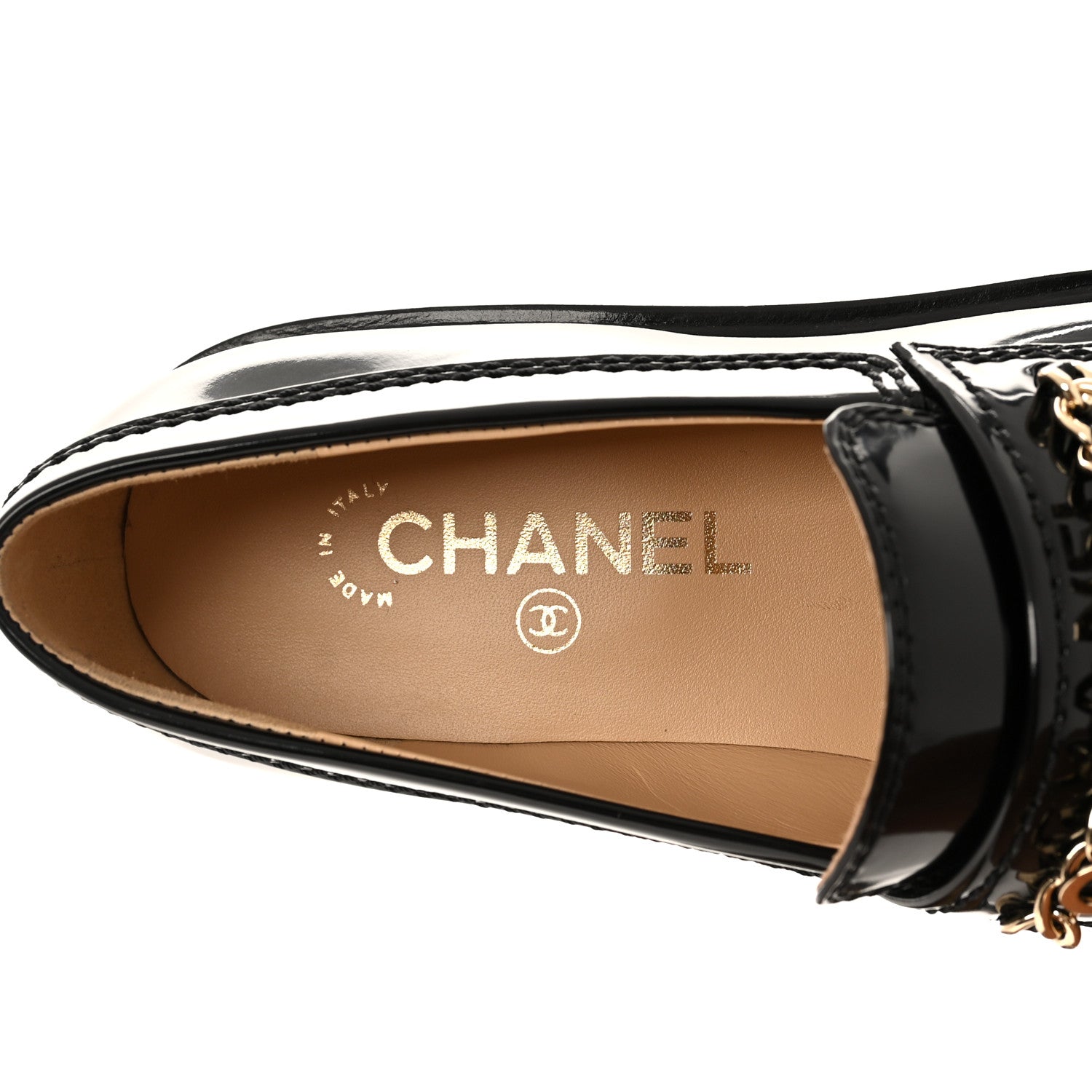 Chanel Shiny Calfskin Logo Loafers 37.5 Black 8 of 8