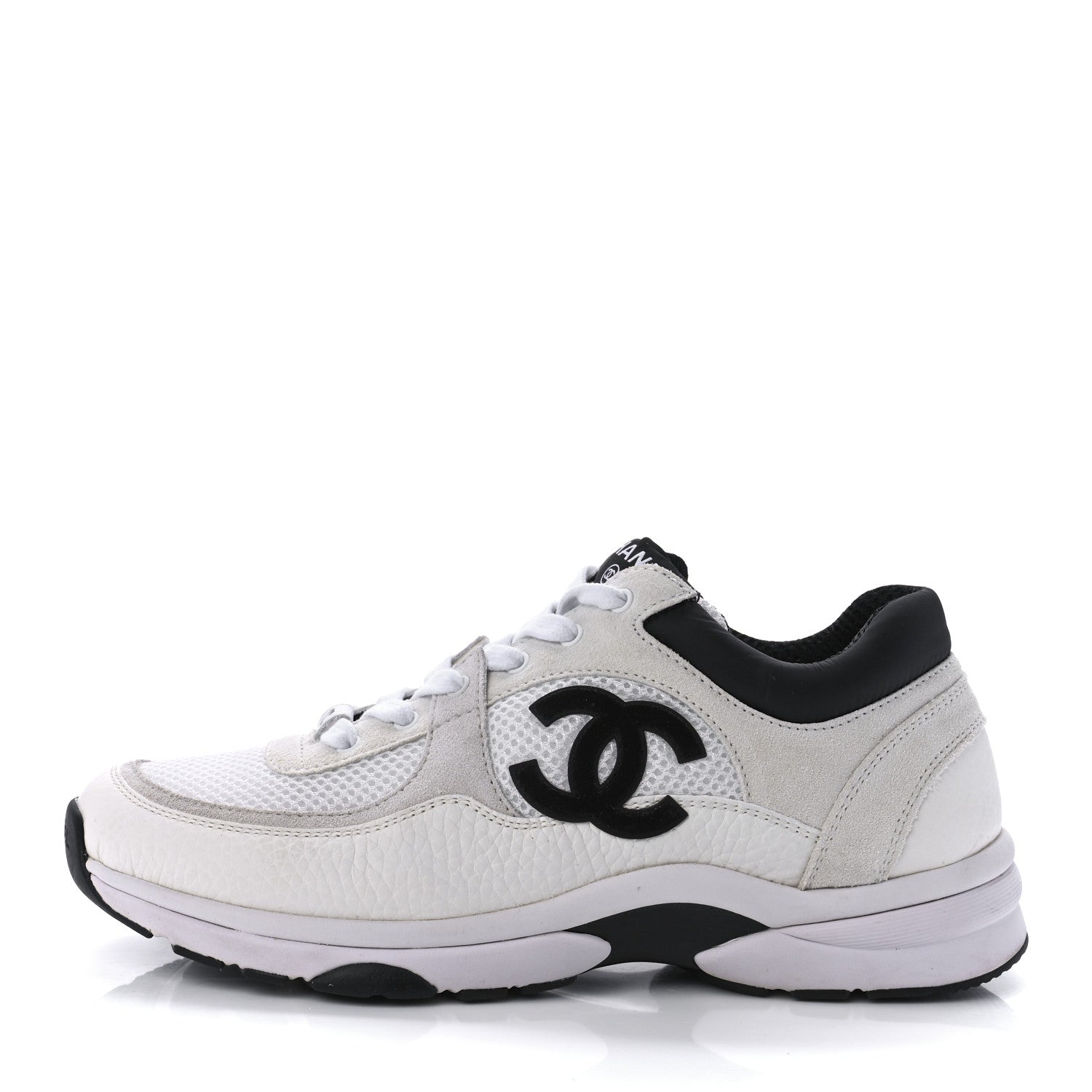 Chanel Mesh Suede Calfskin Grained Calfskin Womens CC Sneakers 39 White Black 1 of 8