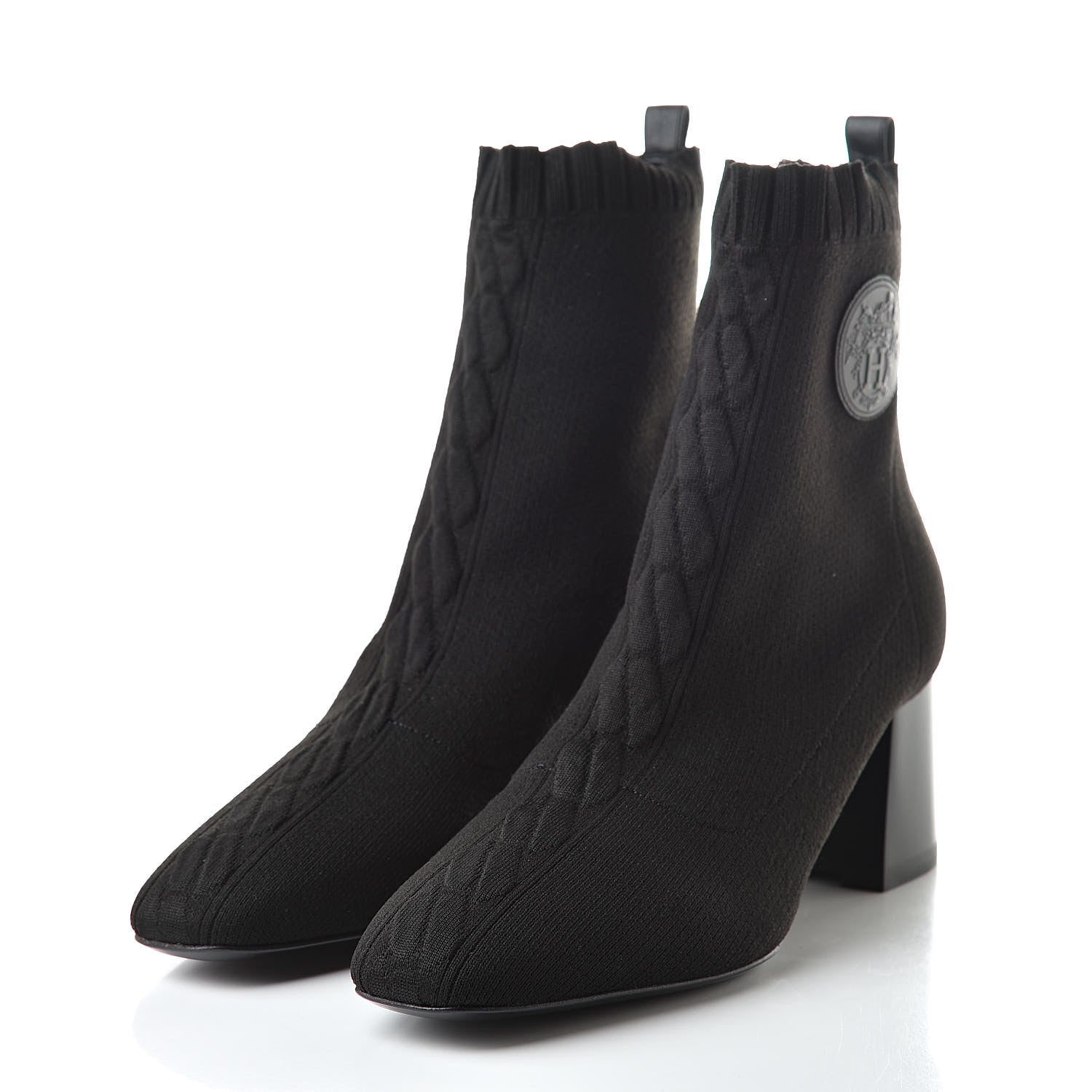 Hermes Knit Calfskin Volver Ankle Boots 38.5 Black 3 of 12