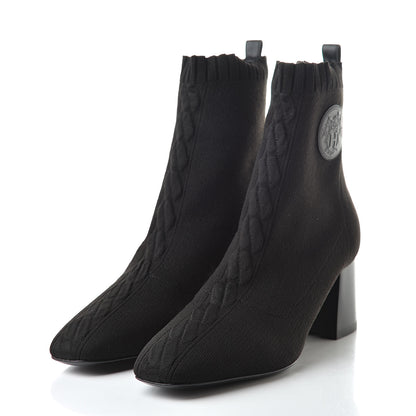 Hermes Knit Calfskin Volver Ankle Boots 38.5 Black 3 of 12
