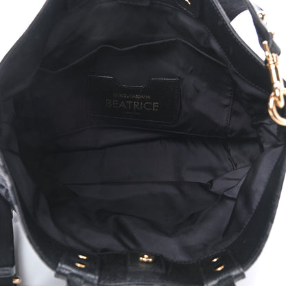 Dolce & Gabbana Canvas Dauphine Leopard Print Studded Beatrice Love Tote Black 4 of 7