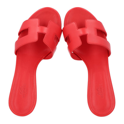 Hermes Calfskin Oasis Sandals 35.5 Rouge Bali 2 of 10
