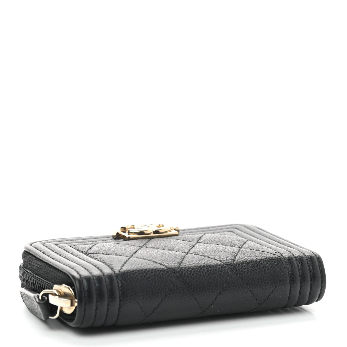 Caviar Quilted Boy Zip Around Coin Purse Wallet Black