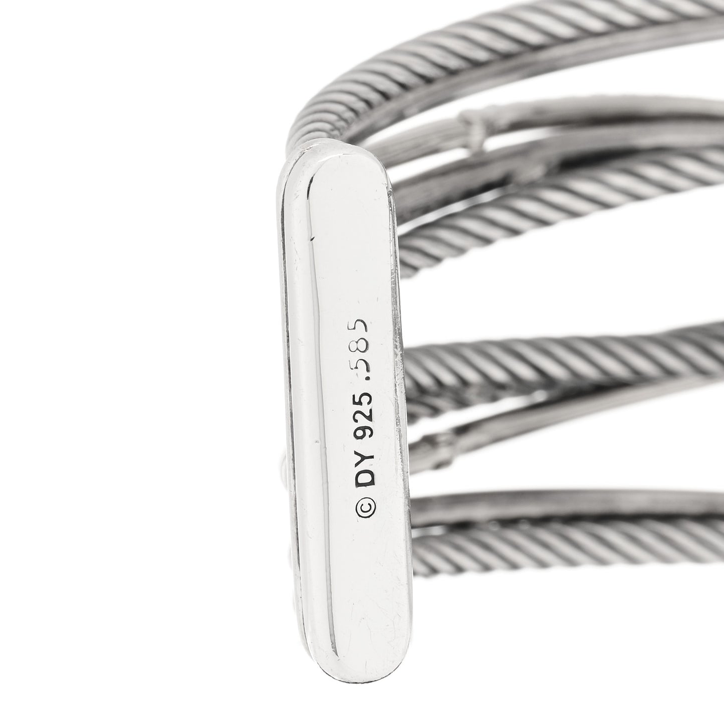 Sterling Silver 14K White Gold Diamond Black Diamond Crossover Five Row Cuff Bracelet