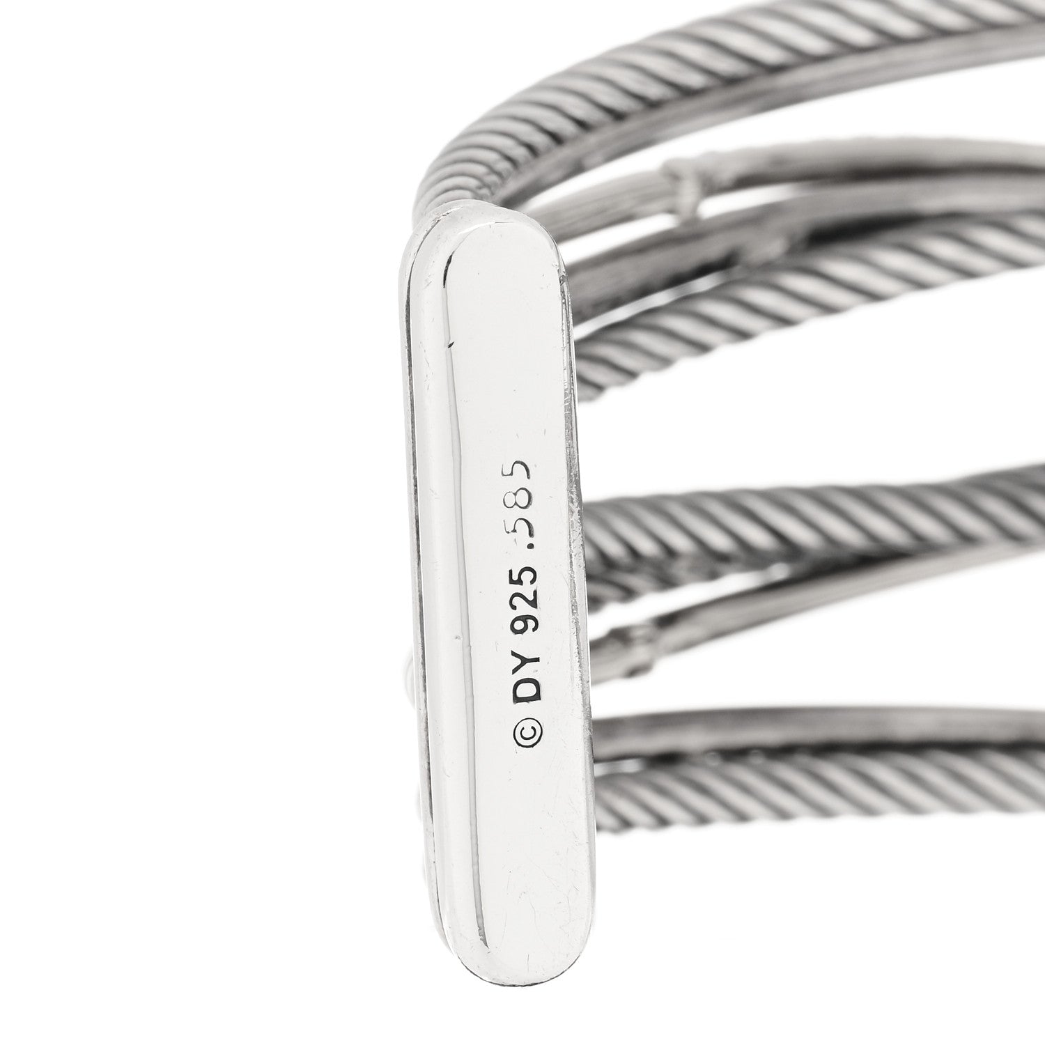 David Yurman Sterling Silver 14K White Gold Diamond Black Diamond Crossover Five Row Cuff Bracelet 3 of 3
