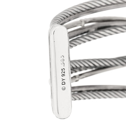 David Yurman Sterling Silver 14K White Gold Diamond Black Diamond Crossover Five Row Cuff Bracelet 3 of 3