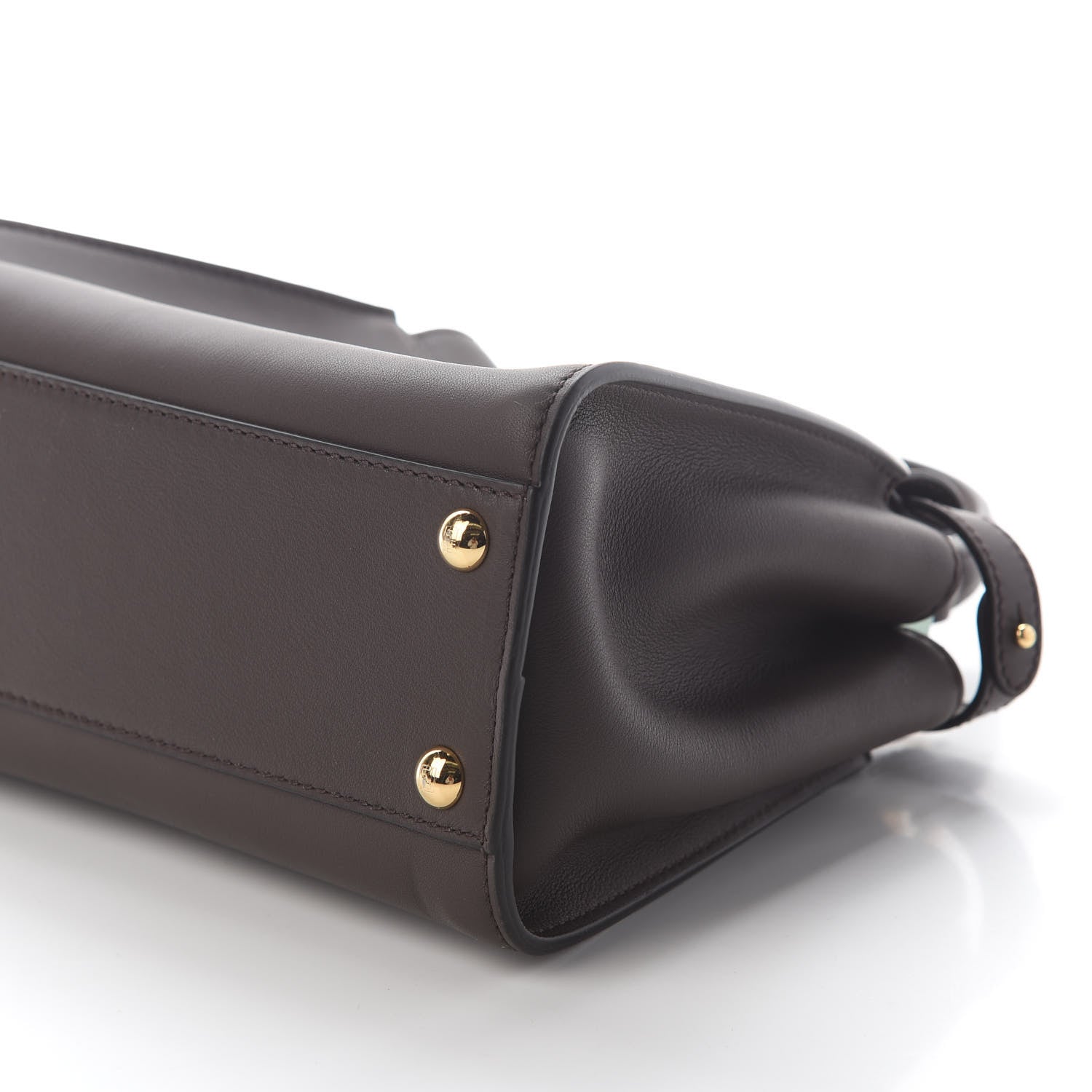 Fendi Vitello Seta Suede FF Mini Peekaboo Iconic Satchel Chocolate Sigaro Marrone 7 of 7