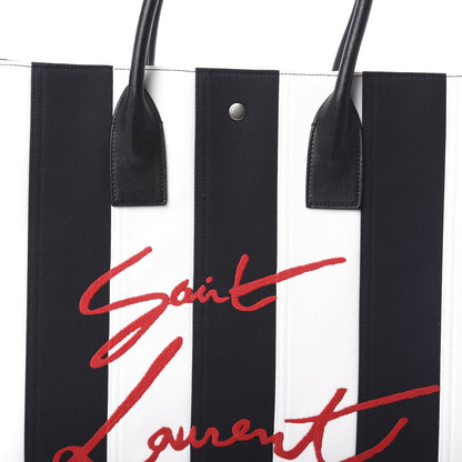Saint Laurent Canvas Noe Striped Tote Black White 7 of 9