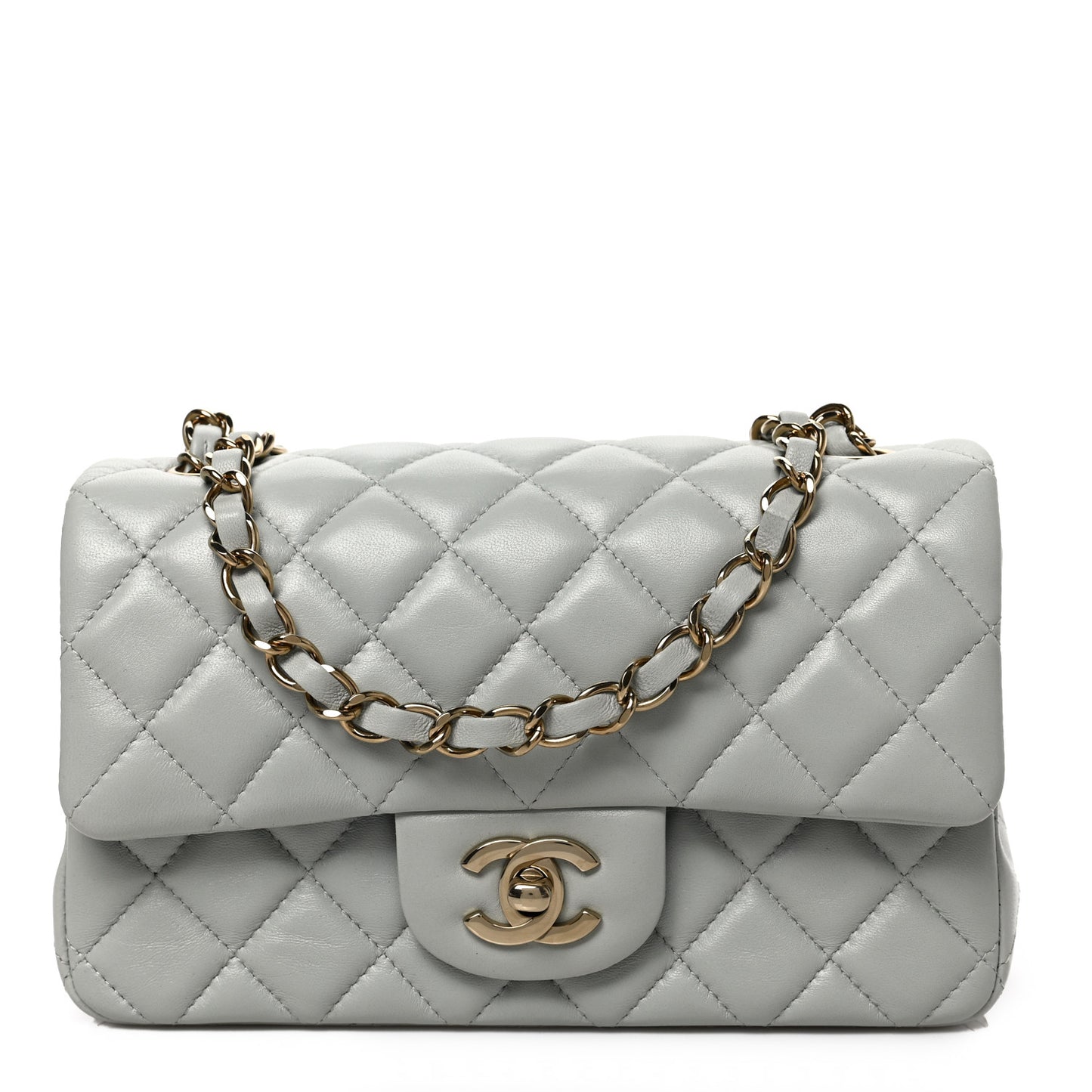 Lambskin Quilted Mini Rectangular Flap Grey