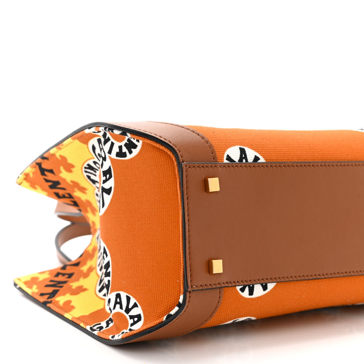 Canvas Calfskin Mini Bandana Print Small Vlogo Signature Tote Saddle Brown Multicolor