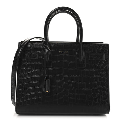 Saint Laurent Calfskin Crocodile Embossed Baby Sac De Jour Black 1 of 10