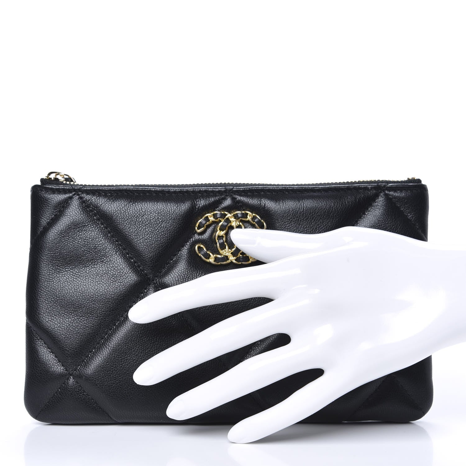 Chanel Shiny Goatskin Quilted Small Chanel 19 Pouch Black 2 of 8
