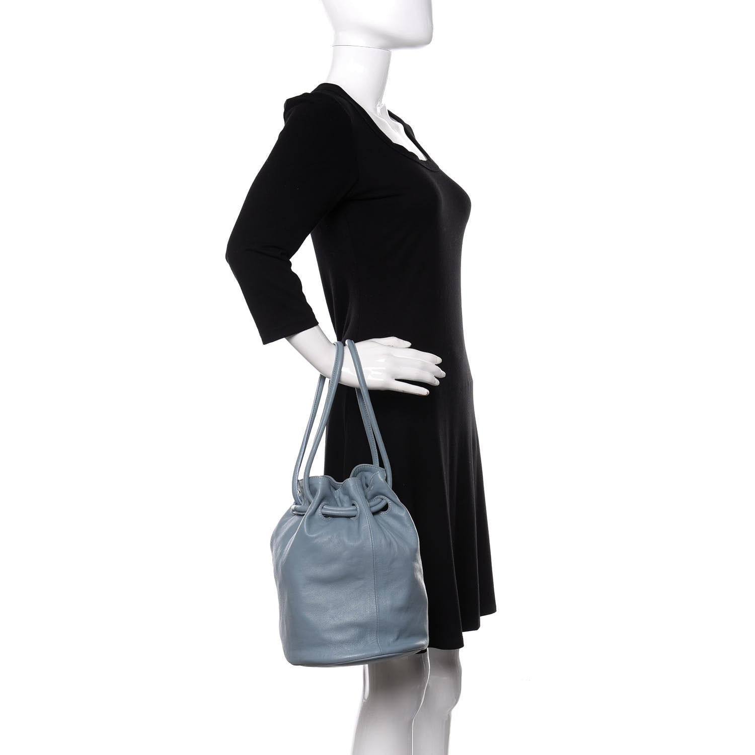 Mansur Gavriel Lambskin Drawstring Bucket Pouch Bag Grey Blue 2 of 10