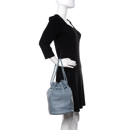 Mansur Gavriel Lambskin Drawstring Bucket Pouch Bag Grey Blue 2 of 10