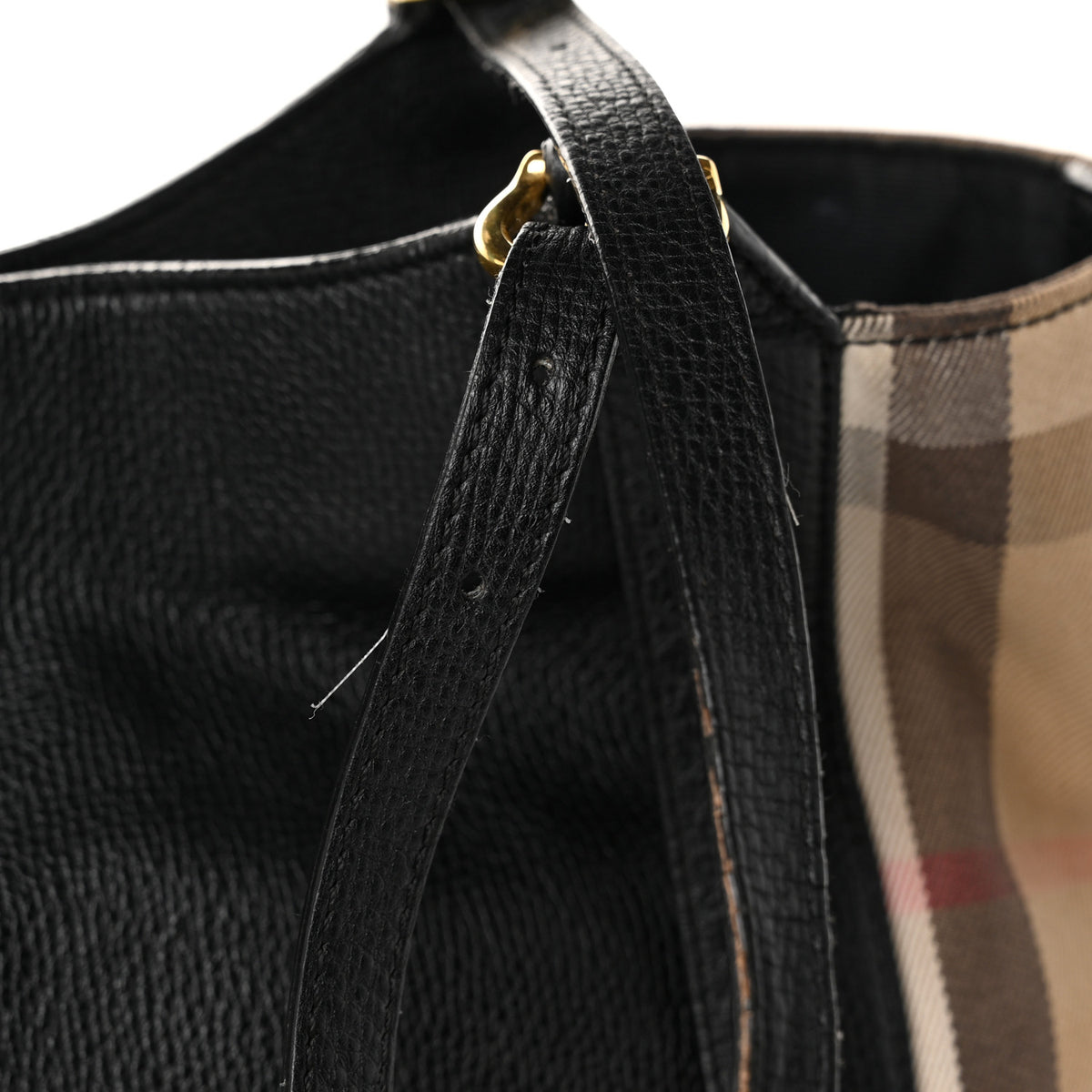 Grainy Calfskin House Check Small Canterbury Tote Black