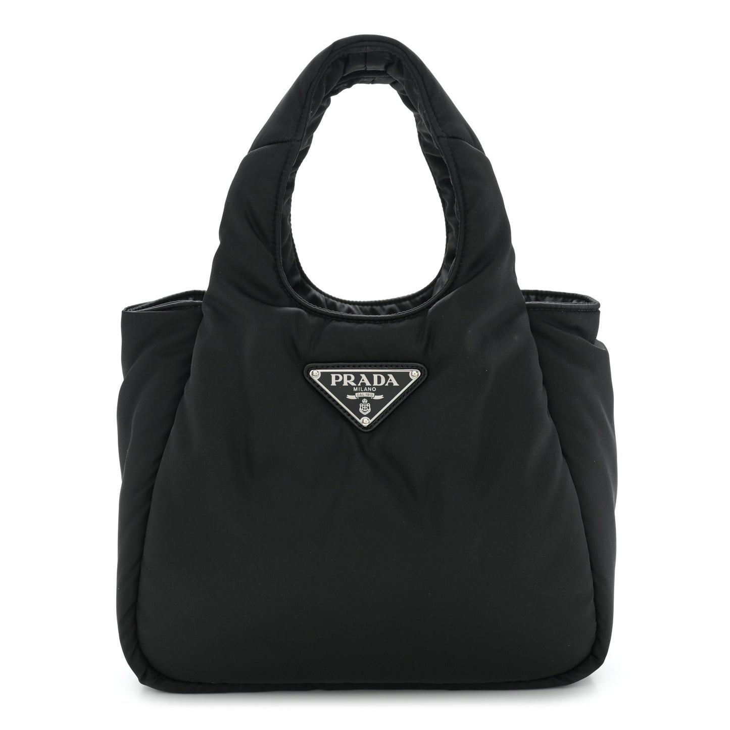 Re-Nylon Soft Padded Small Double Handled Shoulder Bag Black
