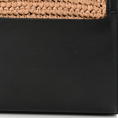 Saint Laurent Raffia Calfskin Mini Classic Monogram Cassandra Top Handle Black Natural 12 of 15