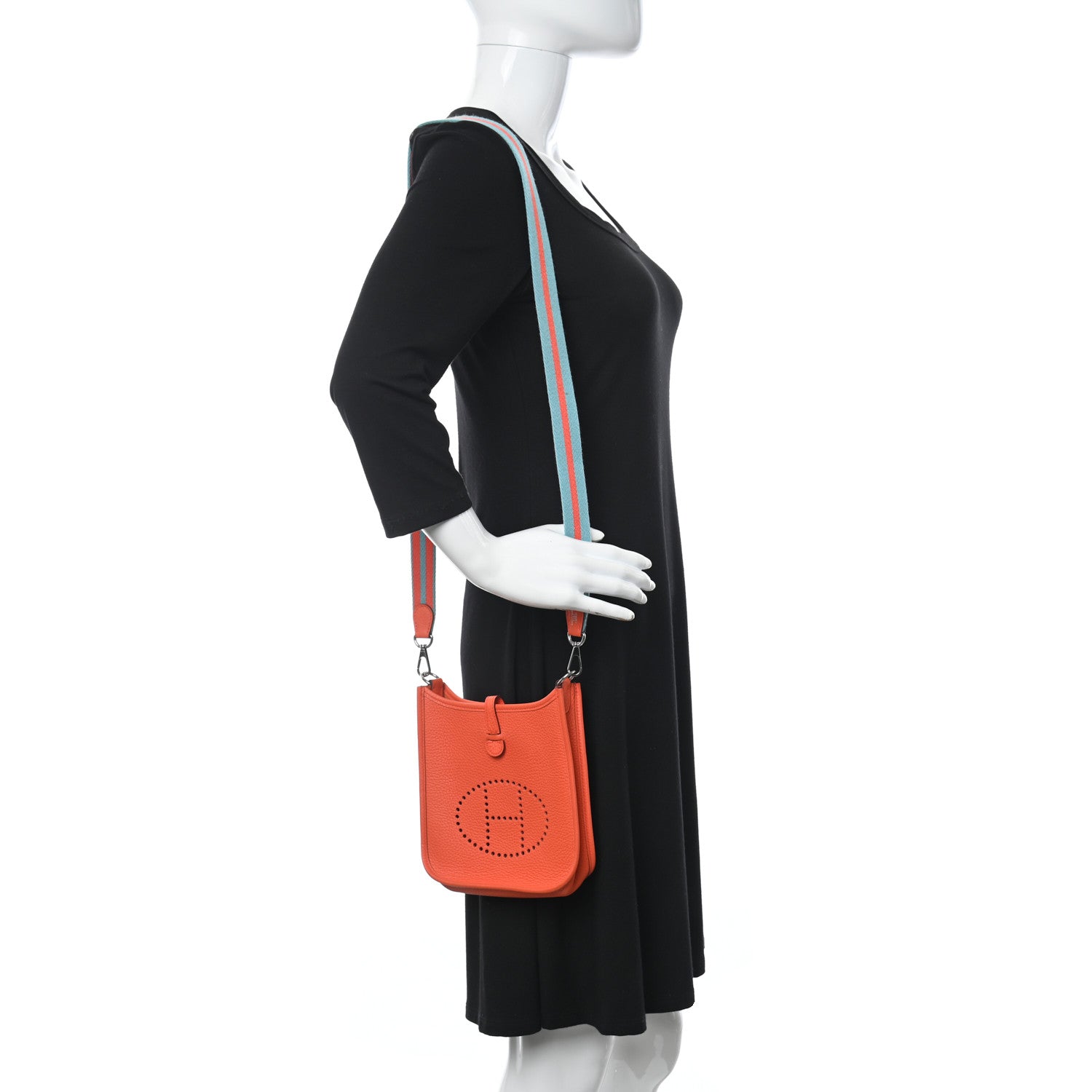 Hermes Taurillon Clemence Amazone Evelyne TPM Orange Poppy Bleu Saint Cyr 2 of 10